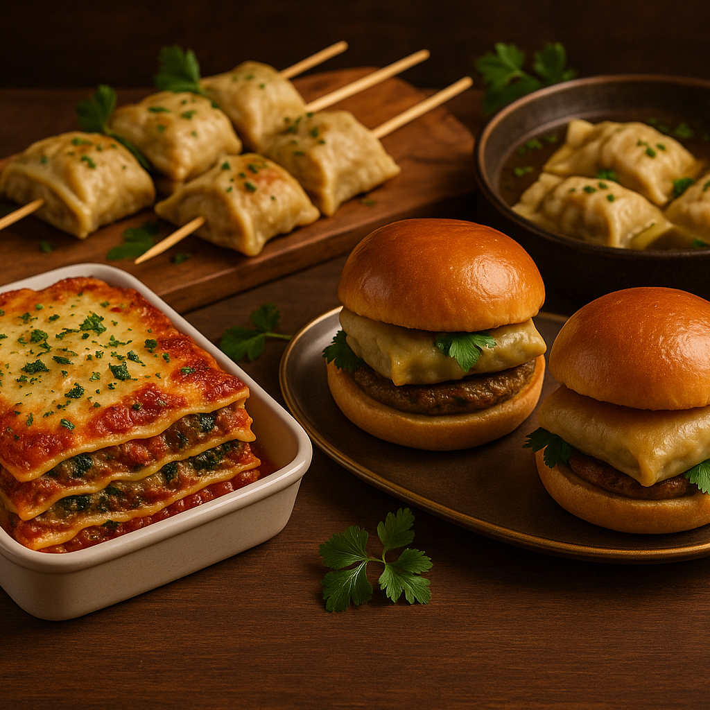 Maultaschen catering, maultaschen in verschiedensten Formen wie Lasagne, burger oder spieße 